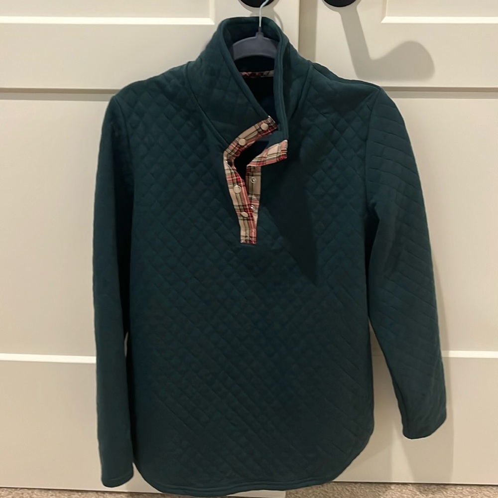 3/4 snap pullover with plaid elbow patches